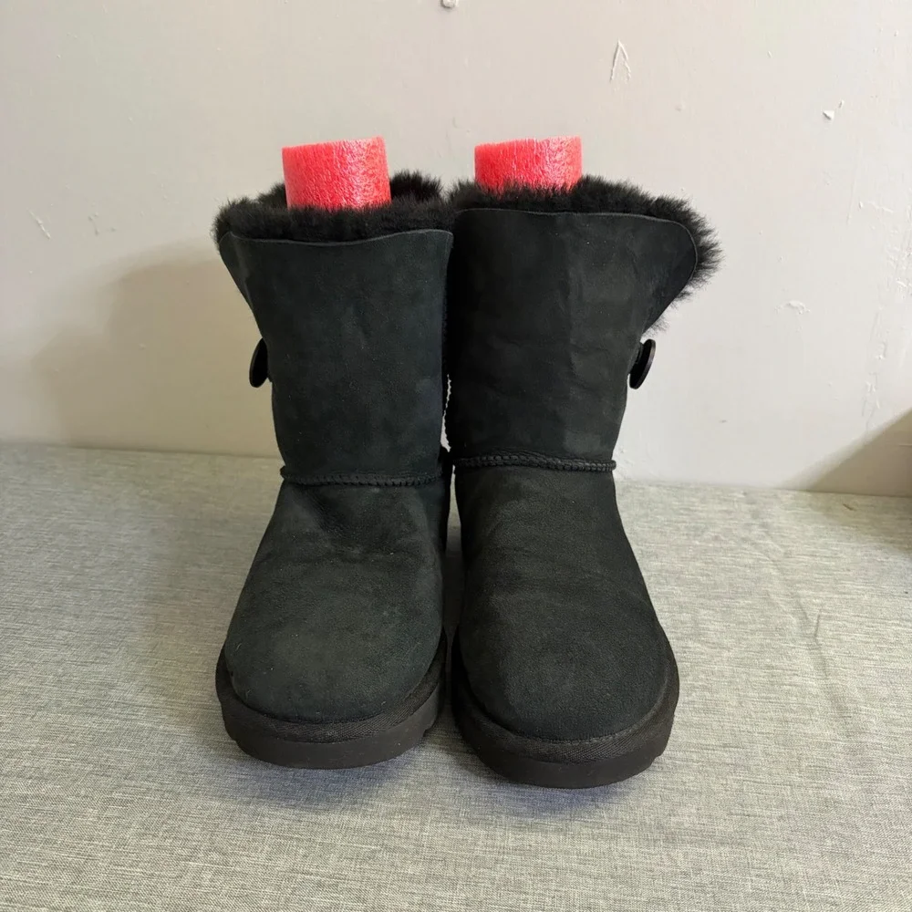 UGG Boots Womens 8 Black Bailey Button II Suede Shearling‎ Mid Calf 1016226